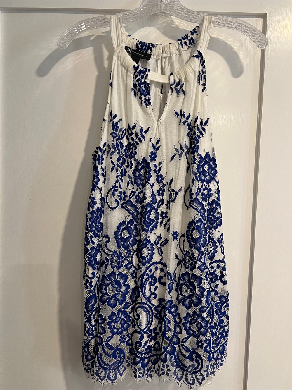INC International Concepts White with Blue Floral Lace top